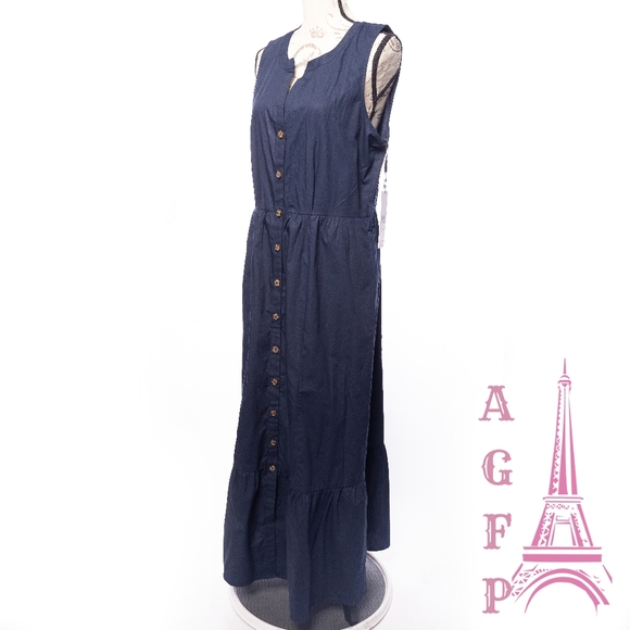 Calvin Klein maxi sleeveless flounce navy dress - Picture 6 of 11